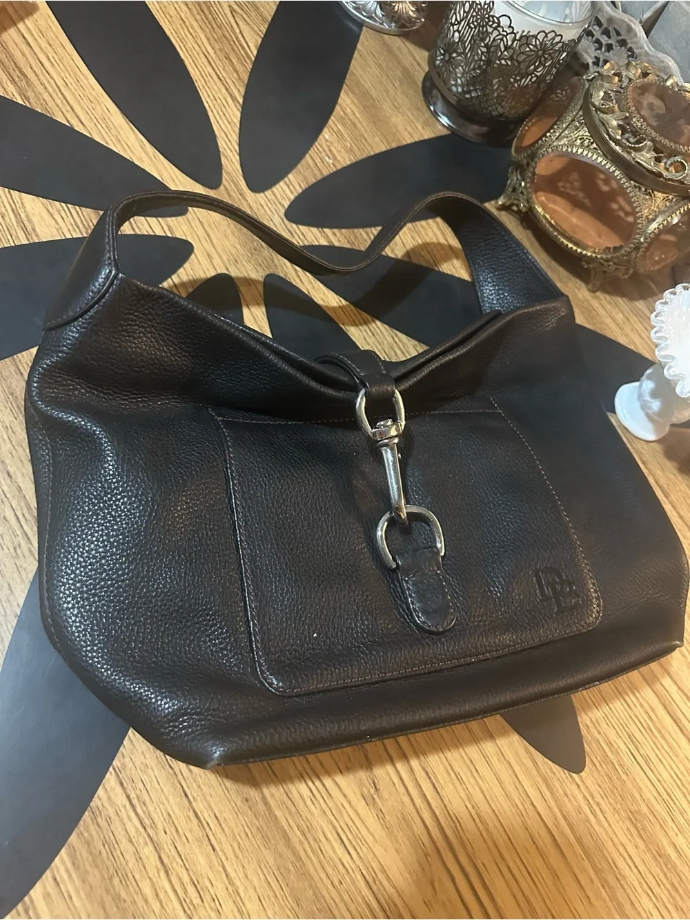Vintage Dooney and bourke Black Leather Hobo Bag with Silver Hardware